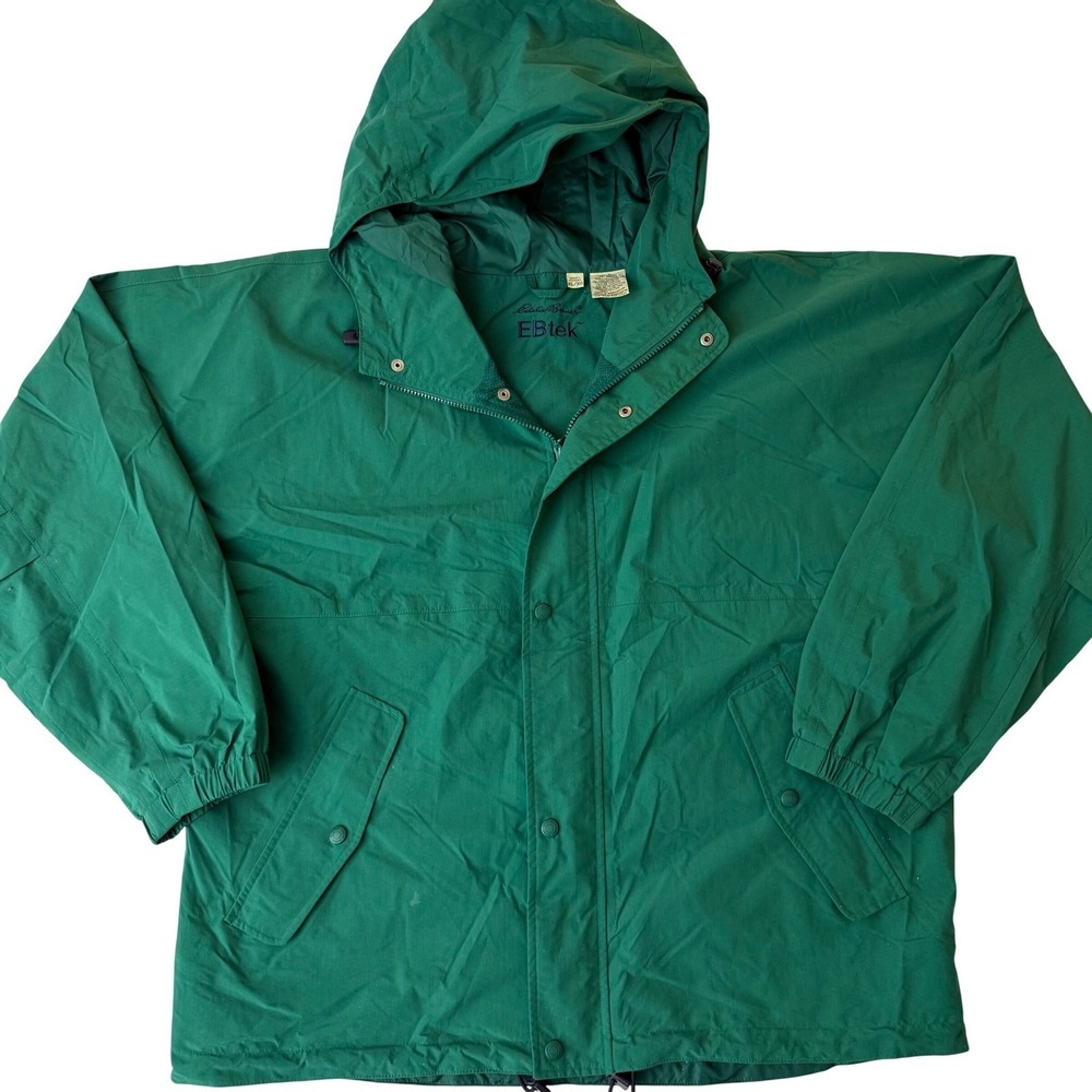 Eddie Bauer EBtek Mens XL Green Hooded Rain Jacket Sympatex Vintage 23701 - Picture 11 of 16